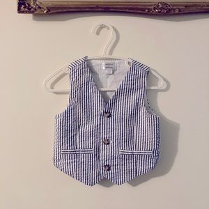 Gymboree Blue & White Pinstripe Baby Vest Boy’s Size 12 - 18 Months 100% Cotton